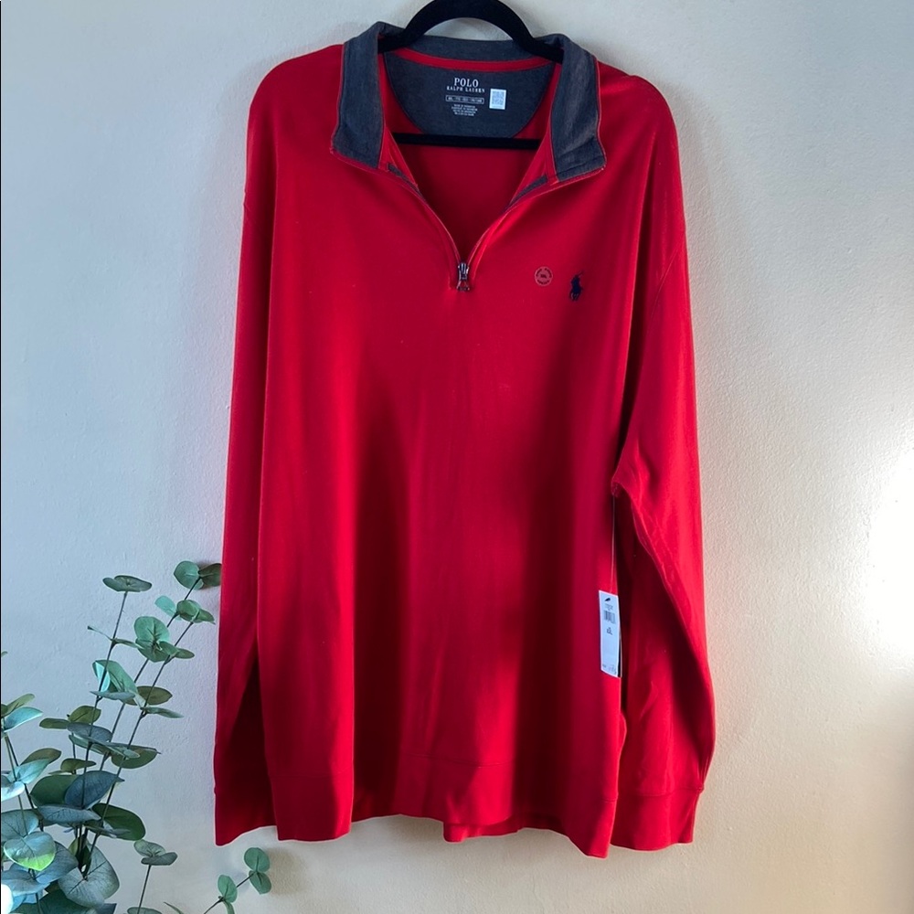 Polo Ralph Lauren New Estate Rib Quarter Zip Sweater XXL Red Grey Pullover